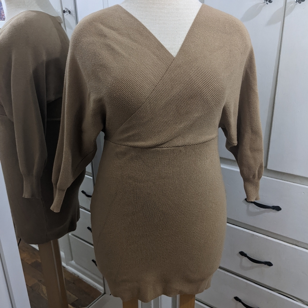 XL Tan faux sweater wrap dress with bodycon bottom